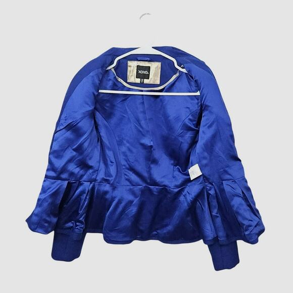 VTG Y2K XOXO Royal Blue Pea Coat Flare Waist Gold Buttons Gold Zippers Sz Small - Picture 3 of 10